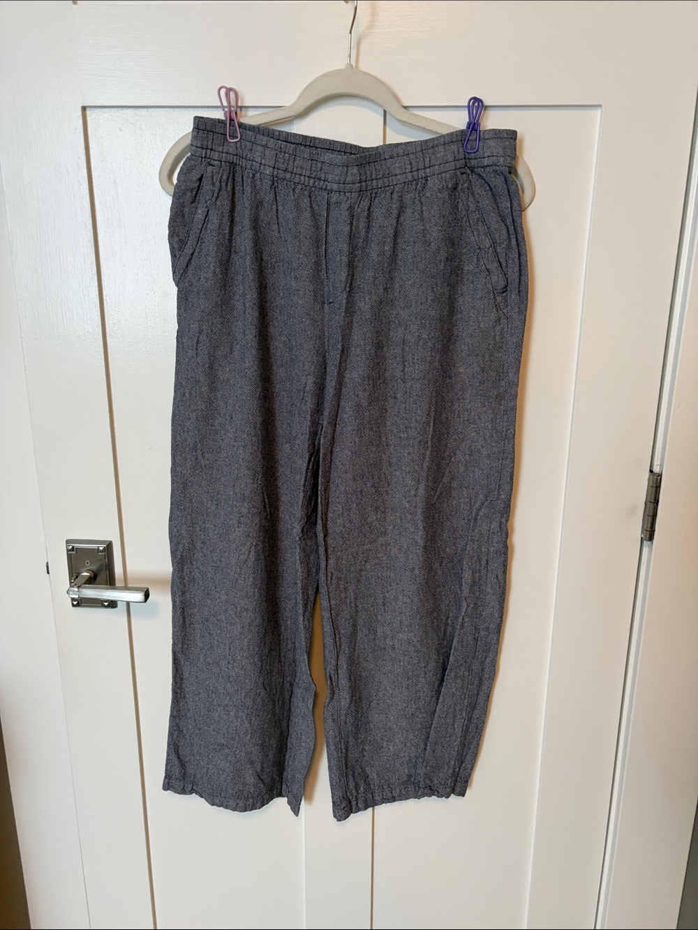 Linen Blend Navy Chambray Wide Leg Pants